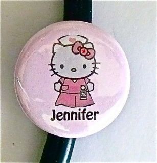 Nurse Hello Kitty in Scrubs ID STETHOSCOPE name tag, imprinted, Tech 