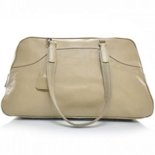 PRADA Leather Large Bauletto Travel Bag Purse Beige
