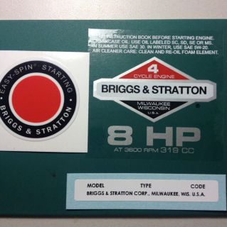 Briggs & Stratton 8Hp Sticker Decal Set 1978 1980 W/ Easy Spin Troy 