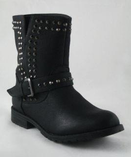   Heel Mid calf Lace Up Studded Ride Boot Booties Black Kacy 01 6 10