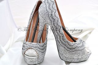   crystal wedding bridal peeptoe heel red sole shoes 3,4,5,6,7,8