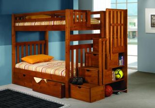 Staircase Bunk Bed with Storage   Honey Finish Bunkbed   