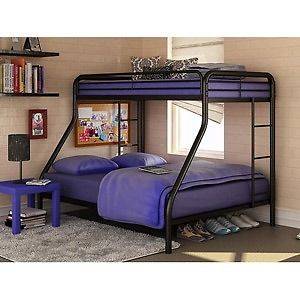 Twin Over Full Metal Bunk Bed,Black Dorm Ladder Dorm Bed Room NIB 