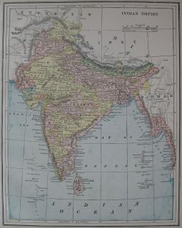 1893 Map of INDIA Beautiful Antique 1800s Vintage Atlas Map