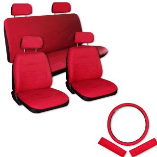 FAUX PU LEATHER Truck CAR SEAT COVERS 11 PCS Superior All Solid Red 