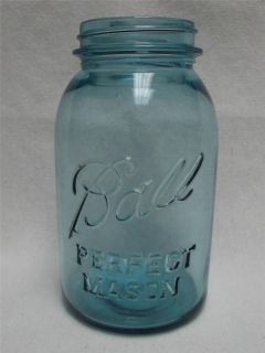 Antique Vintage Ball Mason Canning Jar, Aqua Blue Glass   Quart 