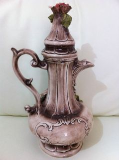 Capodimonte Ewer Pitcher & Lid with Lovely Floral Motif   Complete 