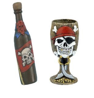 Zombie Pirate Bottle of Grog & Rum & Goblet Halloween accessory FANCY 