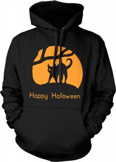 Scary Cat Pumpkin Carving Silhouette Happy Halloween Costume Mens 
