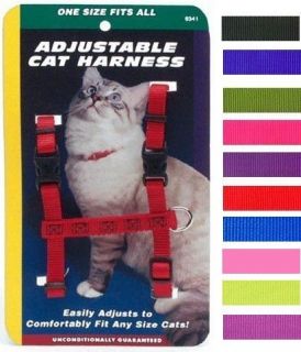   Nylon Adjustable Figure H Cat Harness. LOTS OF COLORS 10  18