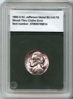 1950 D 5C Jefferson Head Nickel Unc+ 4 5 FS Key Date Struck Thru 