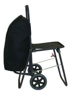   Wheeled Black Funky Festival/Shopping Trolley with Seat and Cool bag