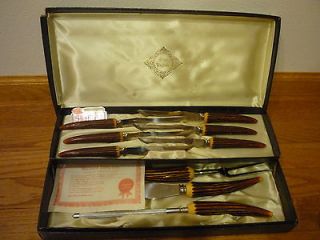 9pc Olde English Cutlery Carving Set, Faux Bone Handle Made in 