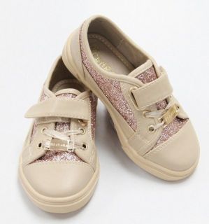 Girls Glitter Champagne Gold Beige Cream Leather Shoes US8.5 11.5 