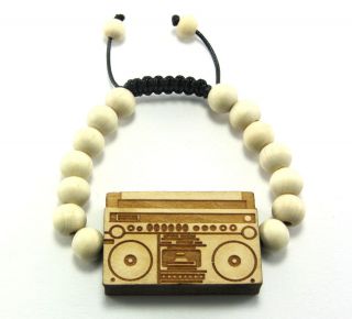   Charm Bracelet with 10mm Beads Good Wood Style Old School Music