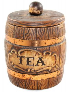 Treasure Craft Ceramic Wood Barrel vintage Retro TEA CANISTER Jar Mid 