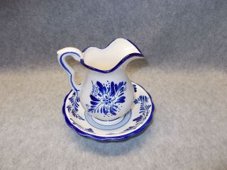 Delft Holland Windmill Blue & White Small Ceramic Pitcher & Bowl