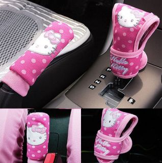 2pcs Hello Kitty Car Auto Pink Gear Shift Cover & Hand Braker Cover 