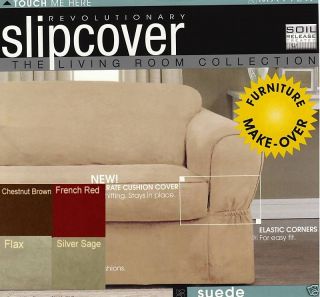 SOFA LOVESEAT CHAIR SUEDE SLIPCOVERS Brown Red Green
