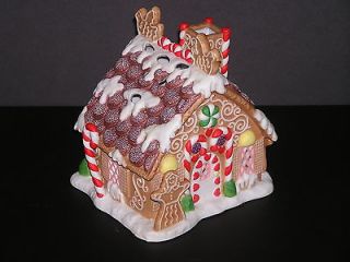   GINGERBREAD TEALIGHT HOUSE Porcelain Christmas Candle Holder Box MINT