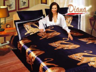 Cheetahs Satin Silk Full Queen Duvet Bed Bedding Set