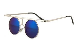   Steampunk Top Bar Round Blue Mirror Lens Silver Sun Glasses 261SD