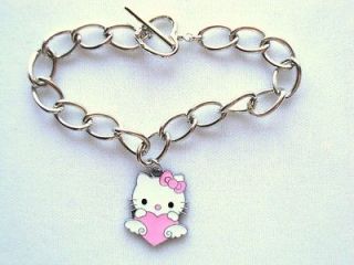 Hello Kitty Jewelry Pink Heart Charm Bracelet Pep Squad Cheerleader 
