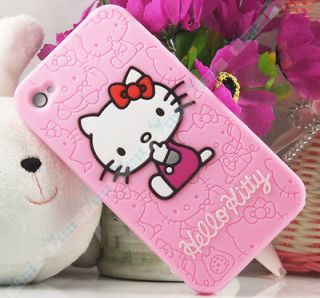 silicone Hello Kitty Case Cover for iphone 4S,Pink color with lower 