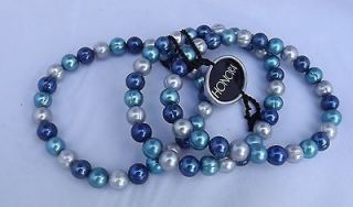 GORGEOUS NEW HONORA 7 8MM RINGED PEARL BLUE MOON STRETCH BRACELETS (3 
