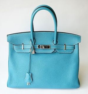 Auth Hermes blue jean togo BIRKIN 35 CM PallHW shopper handbag purse 