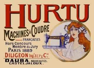 Hurtu Sew Sewing Machine 1889 Paris Fashion Blond Girl Vint Poster 