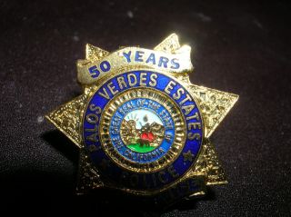 50 years PALOS VERDES ESTATES CA Police Mini GOLD STAR Badge PIN Tie 