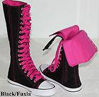 Ladies Canvas Sneakers Flat Tall Punk Casual Lace Up Knee High Boots 