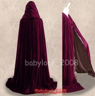 New stock  Velvet Hooded Cloak Coat Cape Shawl Halloween Wedding Free 