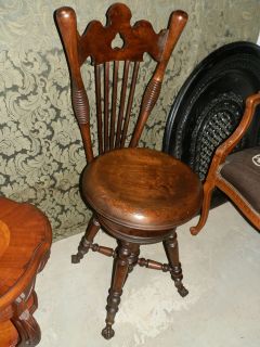 FABULOUS HIGH BACK ANTIQUE PIANO STOOL W/BALL & CLAW FEET