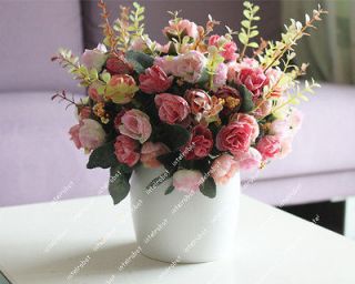   Silk Roses Buds Wedding Bouquet Artificial Camellia 21 Flower Deco