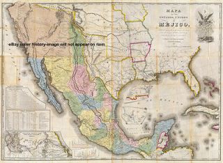 1846 LARGE HISTORIC WALL MAP MEXICO MEJICO PRE WAR