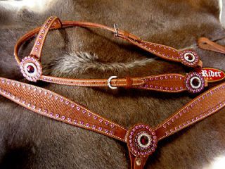HORSE BRIDLE BREAST COLLAR WESTERN LEATHER HEADSTALL PURPLE RODEO TACK 