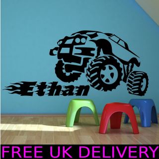 Personalised Monster Truck Name Bedroom Wall Art Stickers Decal 