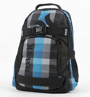 Hurley Honor Roll Backpack Skate Laptop Bag Plaid NEW Blue