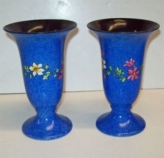 CORONET Art Pottery VASES Gorgeous Blue w/ FLORAL
