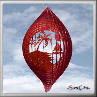 PALM TREE CIRCLE RED Swirly Metal Wind Spinner ~NEW~