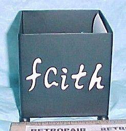 Black metal tealight holder inscribed faith from at home America