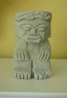 Carved Primitive Grey Art Figurine Incense Candleholder