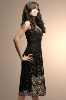 Pakistan Designer Black Christmas Dress Silver Gold Touch Handwork 