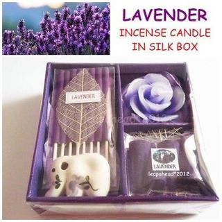   SET PURPLE NATURAL AROMATHERAPY LAVENDER INCENSE CANDLE IN SILK BOX