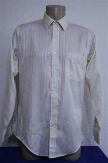Vtg Van Heusen Hennessy II Ivory Stripe Dress Shirt 15.5 32/33