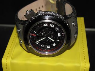 Invicta Mens 10005 Reserve Russian Diver Leather Strap Black GMT Watch