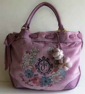 Juicy Couture BEVERLY Botanical Flower Lavender Velour Satchel Bag # 