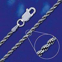 Sterling Silver Diamond Cut Rope Necklace Oxidized Chain 2mm Solid 925 